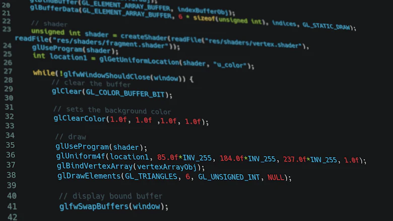 Écran de code bleu nuit, lignes régulières et bien alignées.